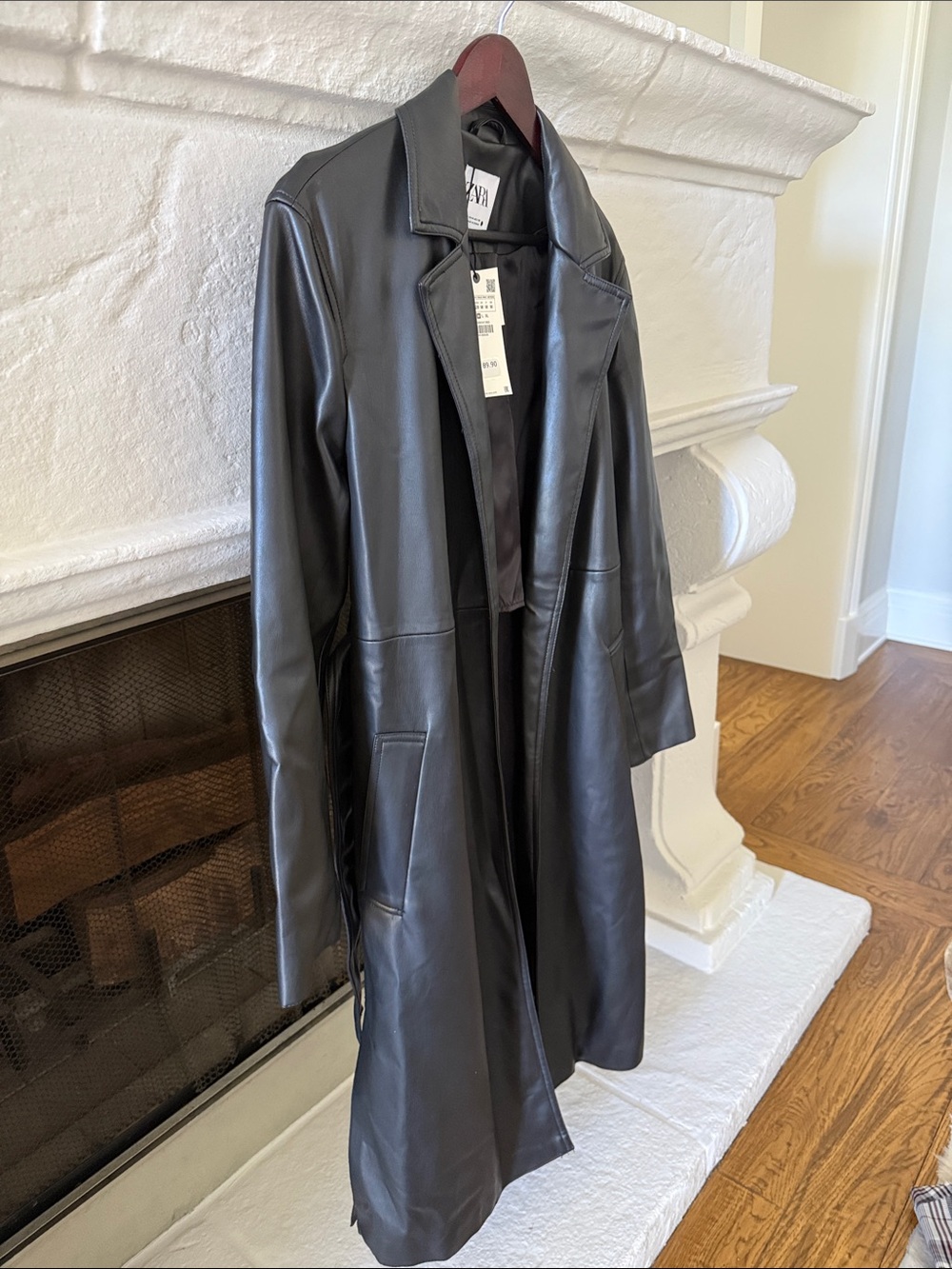 ZARA Black Faux Leather Trench Coat - Picture 4 of 6